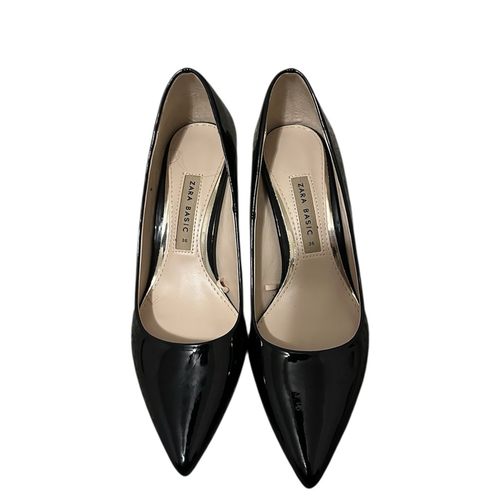 Zara Basic Collection Black Patent Pointed Toe He… - image 1